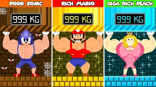 Mario Musculars Challenge: Poor Sonic vs Rich Mario vs Giga Rich Peach!