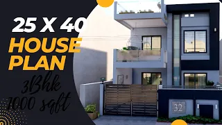 25x40 House Plan | 25x40 House Design | 1000 sq.ft. | 3 BHK | Modern Design  | build it house |