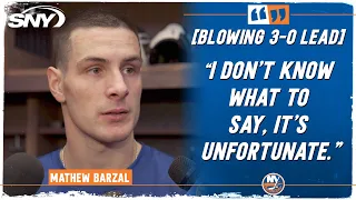 Mathew Barzal tries to explain Isles coughing up a three-goal lead in home OT loss to Carolina | SNY