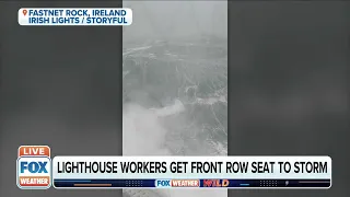 Lighthouse Workers Watch Huge Waves In Ireland