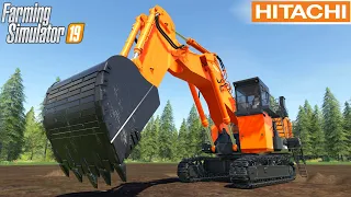 Farming Simulator 19 - HITACHI EX2600 One Of The Biggest Excavators In The World