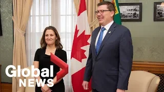 Chrystia Freeland meets with Saskatchewan's Moe while Trudeau meets with N.L.'s Ball