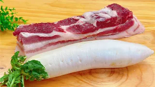 Pork belly and radish ✅ Teach you how to make delicious food 😋 No stewing or frying 💯 Super Easy 🔥