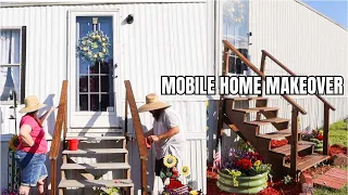 MOBILE HOME MAKEOVER // DECK & FRONT STEPS COMPLETED // SINGLE WIDE // HOME REFRESH UPDATE