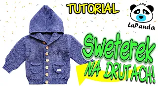 SWETEREK NA DRUTACH DLA NIEMOWLAKA Z KAPTUREM [#4]  *Jak zrobić* - LaPanda   KNITTED BABY CARDIGAN