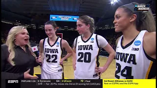 Caitlin Clark, Kate Martin, and Gabby Marshall postgame sideline interview