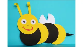Пчела из кругов. Поделки из цветной бумаги для детей 1, 2 ,3 и 4 класса своими руками. Аппликация.