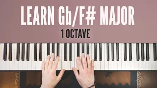 Gb or F# Major Scale on piano - Right hand, Left hand, Both Hands together // 1 Octave tutorial