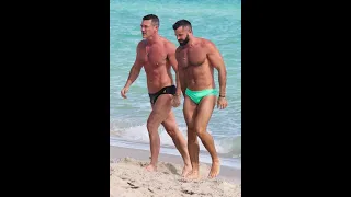 Actor Luke Evans swims with his boyfriend