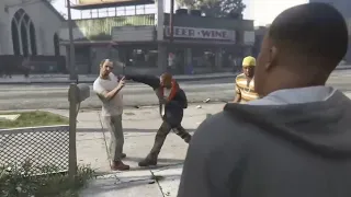 Random Guy Keeps Punching Trevor During Cutscene: GTA V [REVERSE]