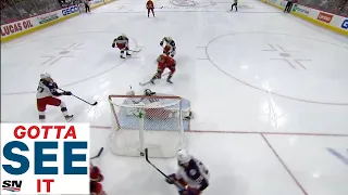 GOTTA SEE IT: Elvis Merzlikins Comes Across To Rob Ethan Bear With Glove Save