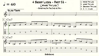 4 Bebop Licks (Part 28) For Guitar (Tab) / Major 7th, minor 7th, Dominant 7th, 2-5-1 / Bebop Bible