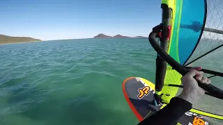 Helmet cam - flatwater windsurfing - big board & big fin - lightwind.