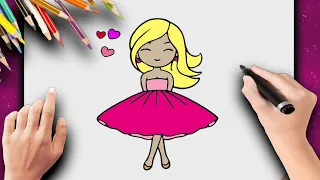 COMO DESENHAR UMA BONECA FOFA? - DESENHOS FOFOS! Desenho LINDO para MENINAS - desenhar e pintar!