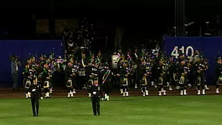 NYPD Pipers perform during Shea ceremony
