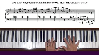CPE Bach Keyboard Sonata in E minor Wq. 65 No. 5, H13 Allegro di molto Piano Tutorial