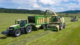 Senáže na Šumavě 2021 - Krone Big M 450, Big X 650, 2x RX 430 GL, 4x Case IH - KRONE TEAM