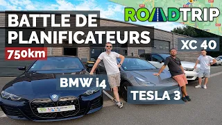 750 km en Tesla model 3, XC40 et Bmw i4 : on teste les planificateurs (ft Max BLD)