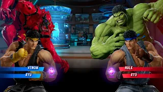 Venom & Ryu Vs Hulk & Ryu [Very Hard]AI Marvel Capcom infinite