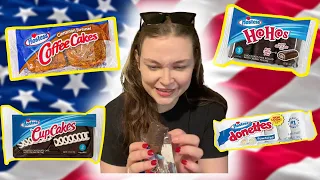 New Zealand Girl EATS AMERICAN HOSTESS SNACKS for the first time - COFFEE CAKES, HOHOS, DONETTES