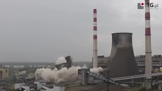 Wyburzanie chłodni kominowej w elektrowni Łagisza