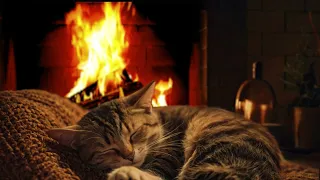 Crackling Dreams: 😺 Purring Cat by the Fireplace🔥