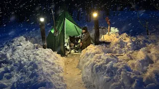 Hot Tent Camping in DEEP SNOW With My Dog; Winter Bushcraft SURVIVAL Camp