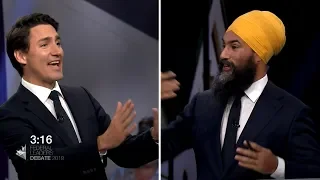 Leaders' Debate: Singh refers to Trudeau, Scheer as "Mr. Delay and Mr. Deny"