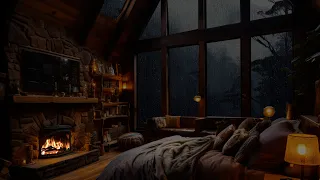 Cozy Rainstorm with Fireplace Ambience for Sleep - Deep Rain Sounds for Sleeping and Relaxation