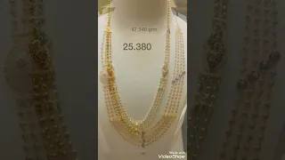 new gold mugappu layered haram with weight//mugappu gold long haram//gold 3 layered long haram 2023