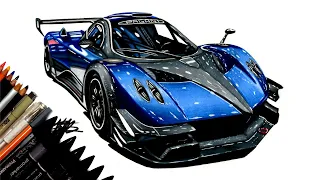 Realistic Car Drawing - Pagani Zonda Revolucion - Time Lapse - Drawing Ideas