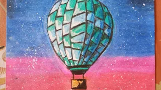 Easy Hot Air Balloon oil pastel painting for beginners step by step