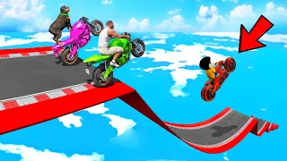 SHINCHAN AND FRANKLIN TRIED THE HARDEST CURVY ROAD JUMP CHALLENGE WITH BIKES CARS TRUCKS IN GTA 5
