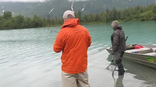 Catching a Lake Trout in Crescent Lake in Alaska