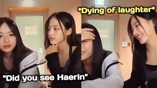 HANNI and MINJI *can't stop laughing* because of what HAERIN did during their performance