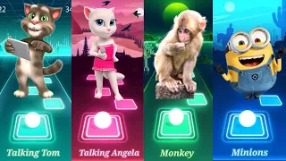 Talking Tom vs Talking Angela vs Monkey vs Minions - Tiles Hop EDM!!