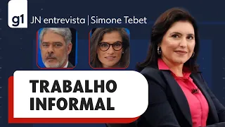 Simone Tebet responde pergunta sobre trabalho informal ao JN | Jornal Nacional | Eleições | g1