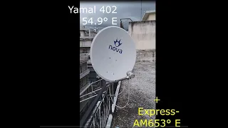 Приём каналов с двух спутников на один LNB. Спутники  Yamal 402 54.9° E и  Express-AM6 53.0° E