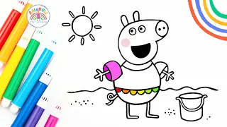 Peppa Pig at The Beach Drawing | How to Draw Peppa Pig Step by Step 🌈 🐽