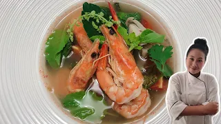 Thai Tom Yum Goong •Tom Yum PokTek• Spicy Clear Soup Style  •Thai Chef Food