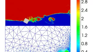 Animation about numerical simulation of a floating cubic with adaptive mesh