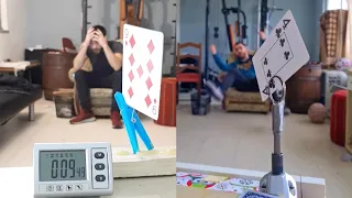 Talented Man Performs Amazing Card-Throwing Trick-Shots