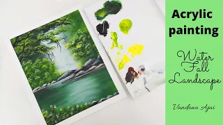 Waterfall Landscape Painting|Beginers acrylic landscape painting|Step by Step|Vandana Ajai