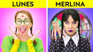 MERLINA ADDAMS || ¡Transformación extrema de maquillaje! Cómo convertirse en Merlina por 123GO! FOOD