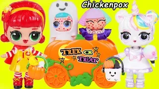 LOL Surprise Dolls Lil Sisters Trick or Treat with Chicken Pox at Playmobil Police   Toy Wave 2