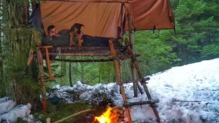 Caught in a Storm - camping in heavy rain with my dog /  2 Days Solo Bushcraft Camping