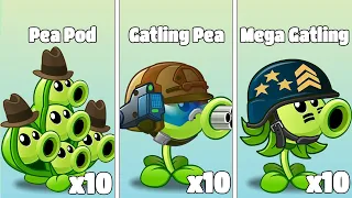 PvZ 2 Challenge - Every Peashooter x10 use 5 Plant Food Vs Porter Gargantuar Zombie Level 20