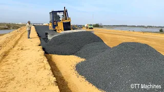 The Best Activity  Power Stronger Komatsu Bulldozer Spreading Gravel Installing New Foundation Road