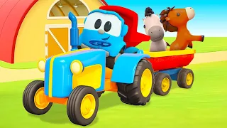 Car cartoons for kids & Learn farm animals for kids. A toy tractor for kids & farm vehicles for kids