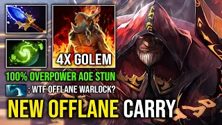 How to Offlane Carry Warlock First Item Midas 4x Golem Army 100% Overpower AOE Stun Dota 2